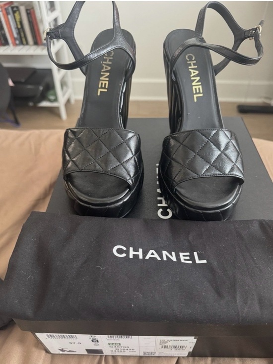 CHANEL Shoes - CHANEL Black Quilted Leather Platform Sandals -size 7